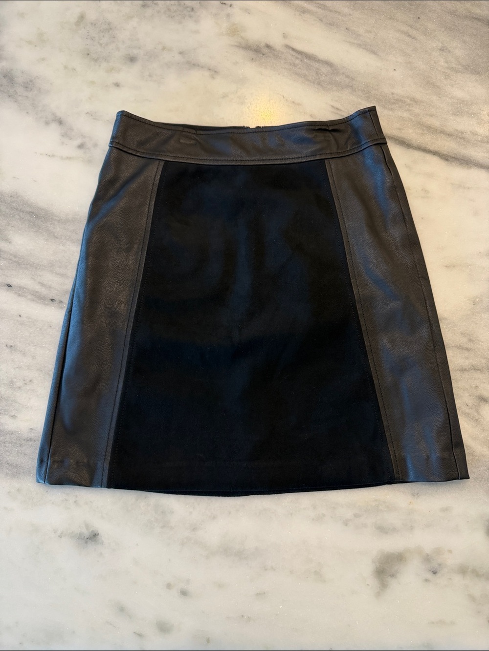 LOFT Black Faux Leather Panel Mini Skirt